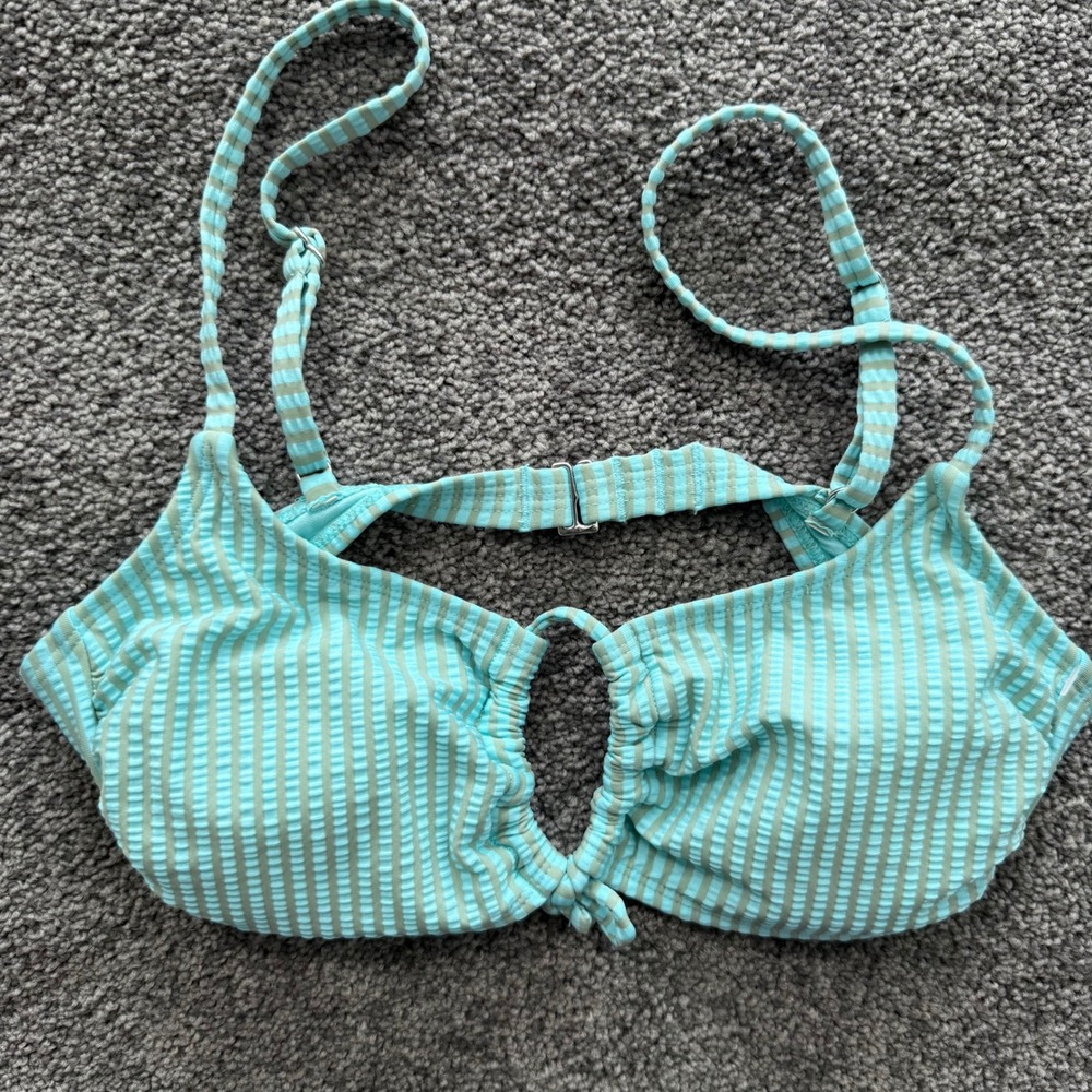 Xhilaration Aqua Green Striped Seersucker Keyhole Bikini Top Medium 238152028